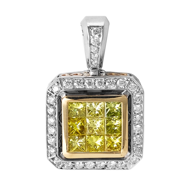 18KT 2 TONE INVISIBLE AND PAVE SET PENDANT, DIAMOND 2.06CT